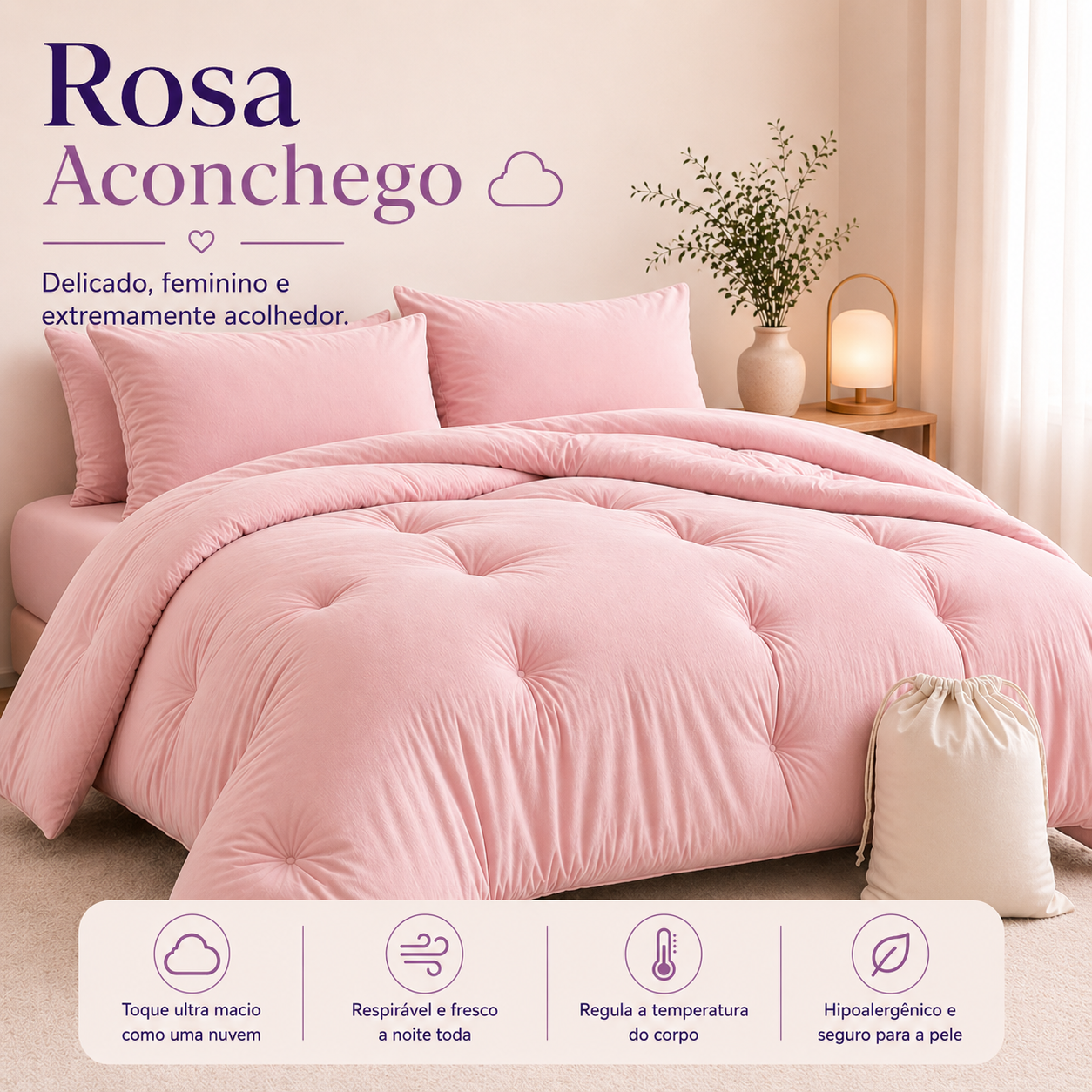 Edredom Premium Rosa Aconchego